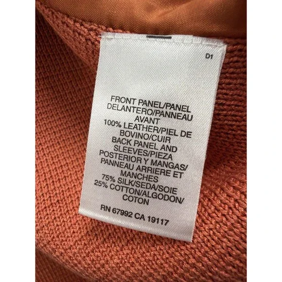 Sigrid Olsen Leather Front Silk Cotton Knit Jacket Rust Full Zip Cardigan Large - Picture 3 of 11
